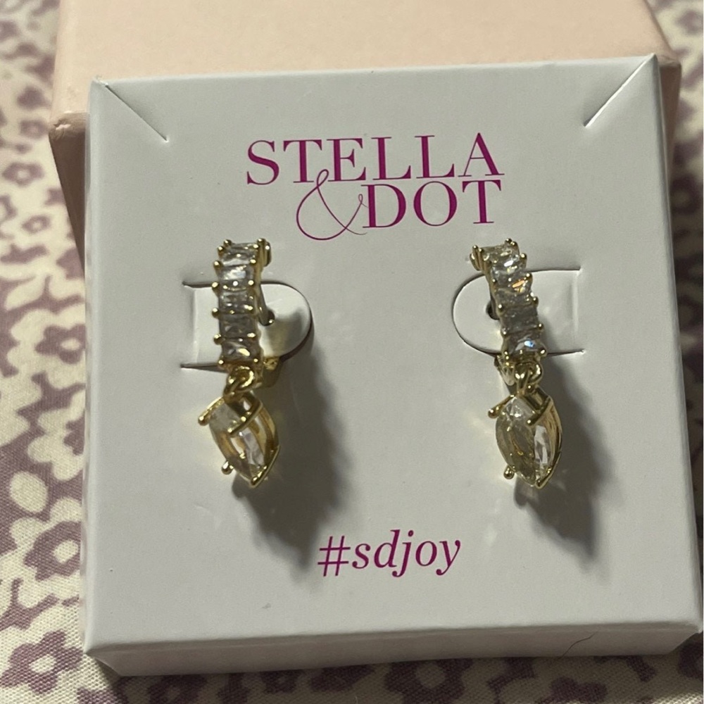 Baguette Huggies with Droplet Crystal Earrings
